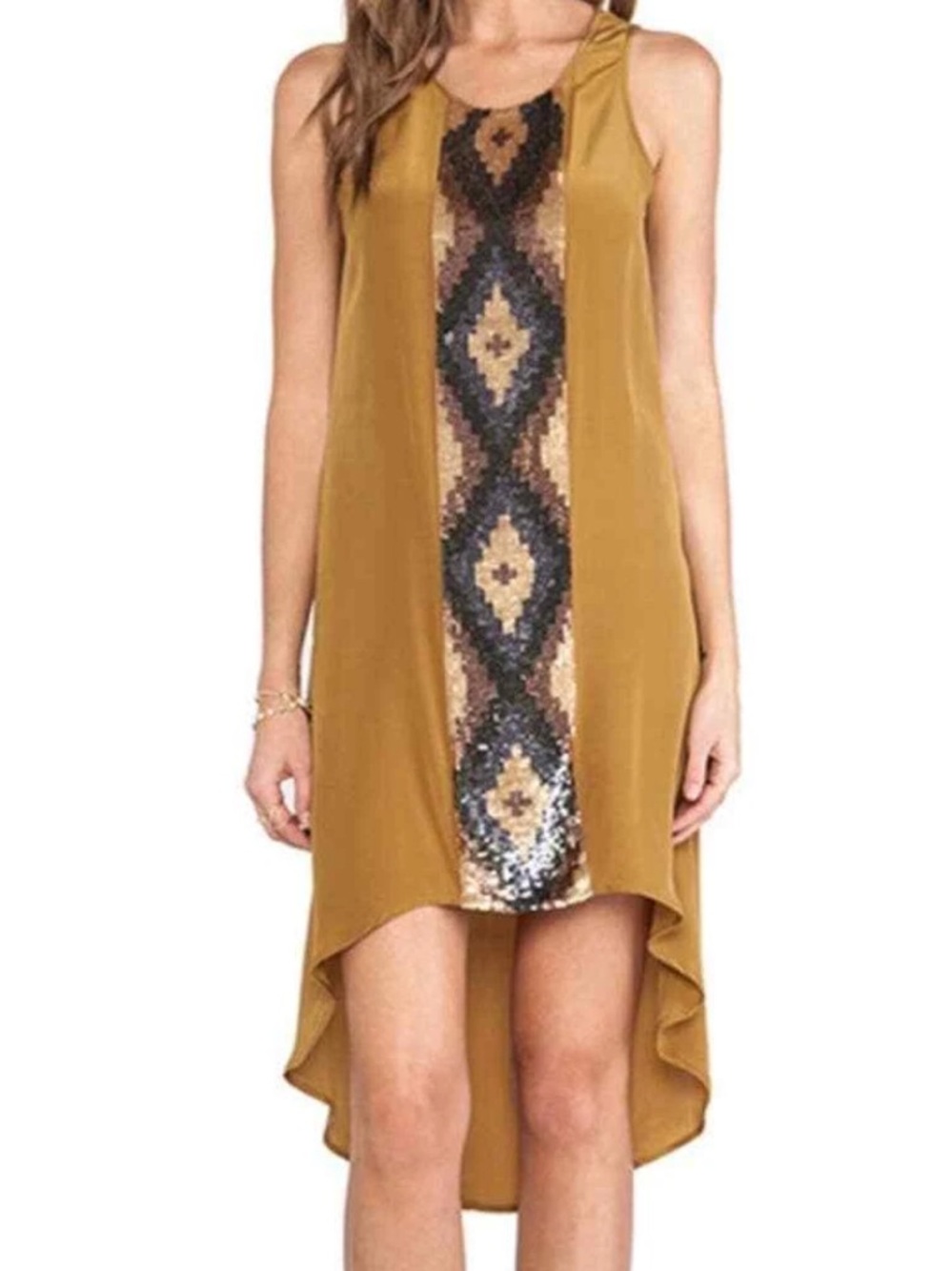 XS Haute Hippie Moss Hi-Lo Embellished Silk Dress NWT  HHSP13-9070, 607/MOSS